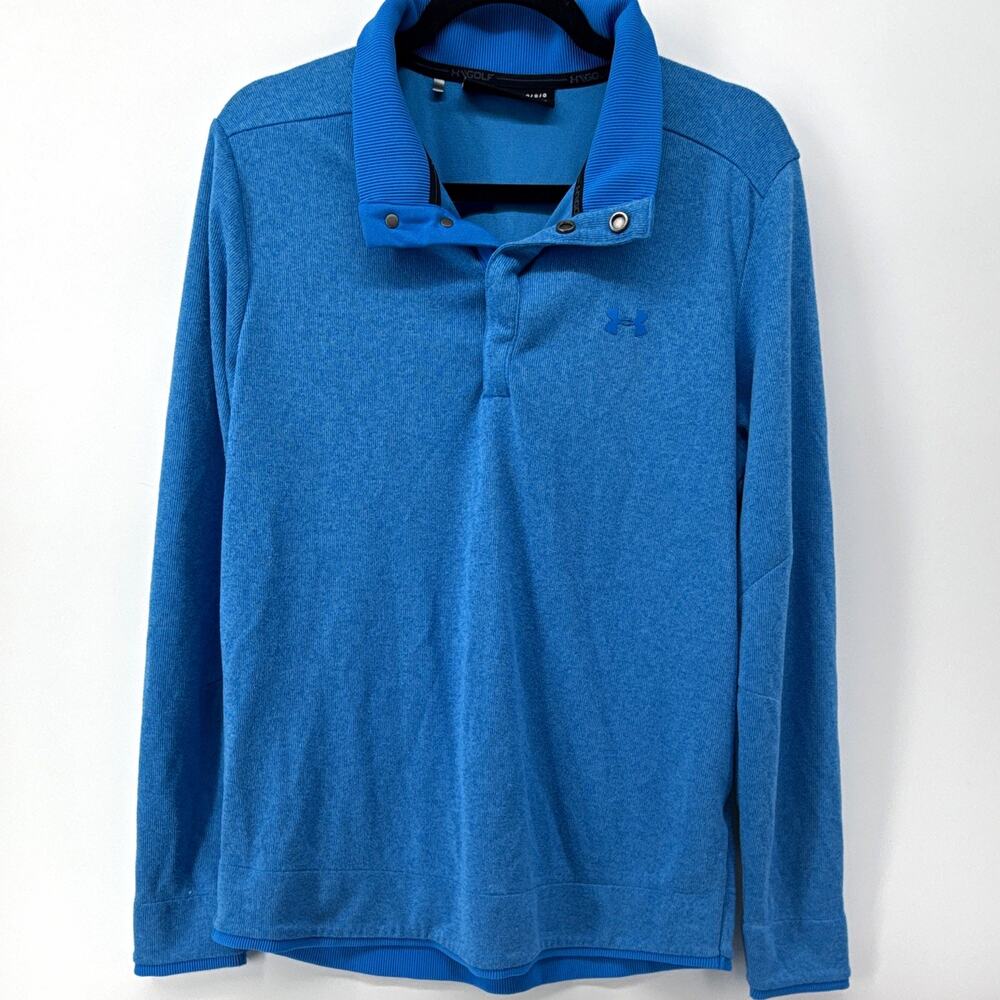 Under Armour ColdGear Golf Polo Men's L Blue Long Sleeve 1/4Snap Stretch Knit